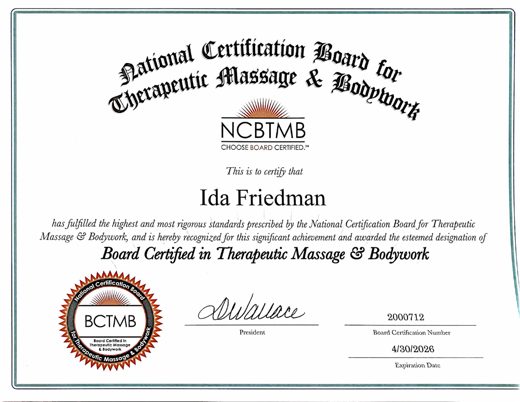 NCBTMB Board Certified certificate