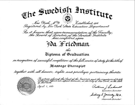Swedish Institute, New York certificate